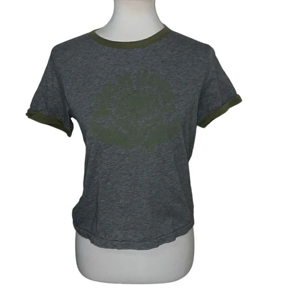 Scotch & Soda Graphic 70s-Fit T-Shirt High Hopes Flower Gray Green Womens Sz S